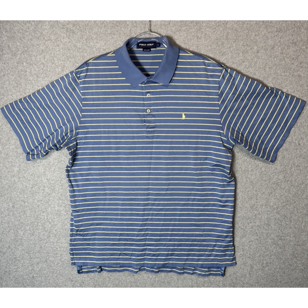 Polo Golf Ralph Lauren Polo Shirt Mens Large Blue Yellow Stripe Classic Casual